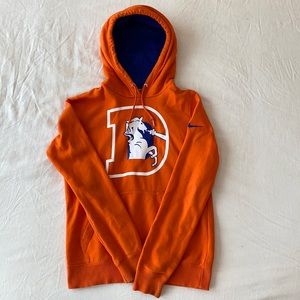 Orange Broncos hoodie with throwback D logo.